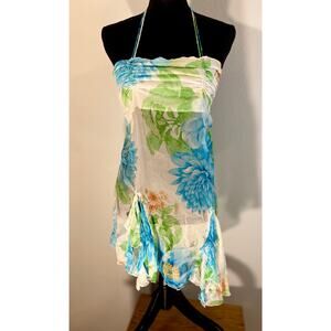 Floral Halter Midi Dress in Blue & Green